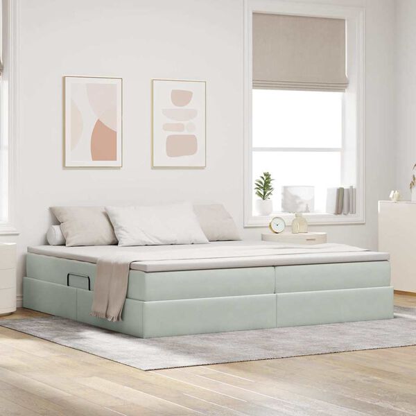 vidaXL Letto con contenitore e materasso Grigio chiaro 200 x 200 cm