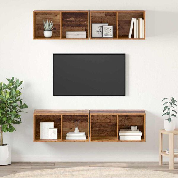vidaXL Set mobile TV 4 pcs Legno vecchio 37 x 37 x 72 cm