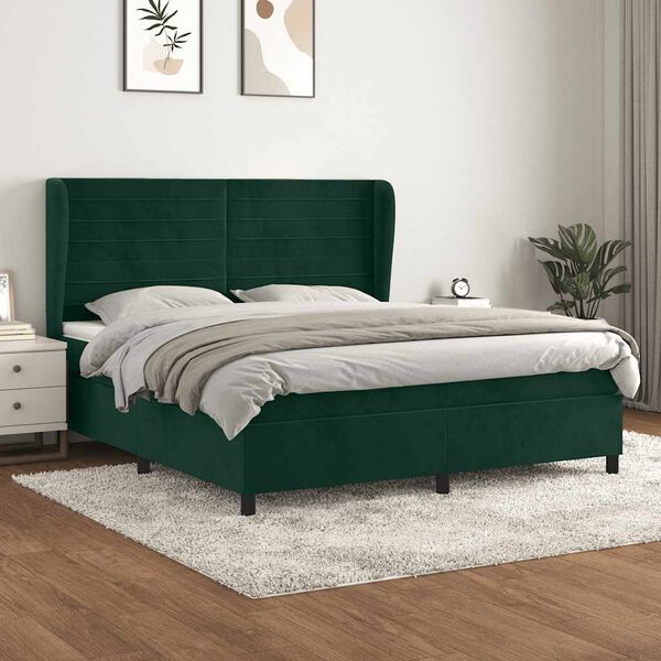 vidaXL Giroletto a Molle con Materasso Verde Scuro 180x200 cm Velluto