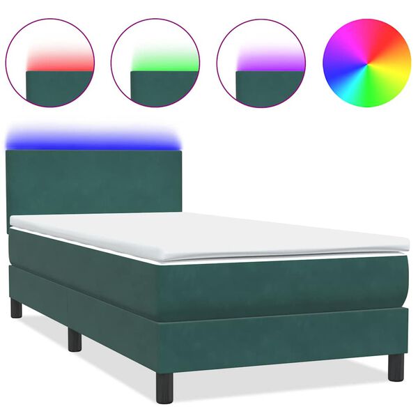 vidaXL Letto a Molle con Materasso e LED Verde Scuro 90x220 cm Velluto