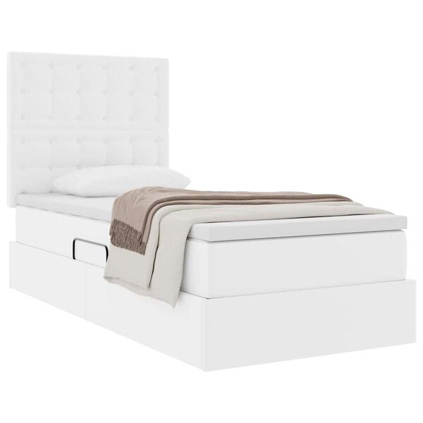 vidaXL Letto con Contenitore Bianco Puro 90 x 190 cm Pelle Sintetica