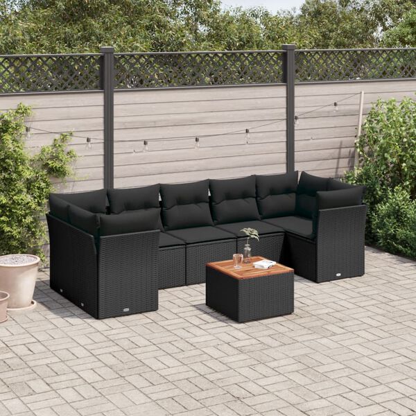 vidaXL Set Divani da Giardino con Cuscini 8 pz Nero in Polyrattan