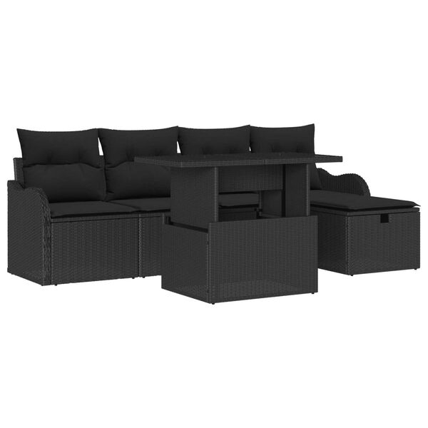 vidaXL Set Divano da Giardino con cuscino 6 pcs Nero Poly Rattan