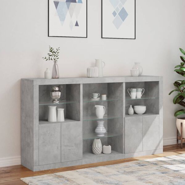 vidaXL Credenza con Luci LED Grigio Cemento 181,5x37x100 cm