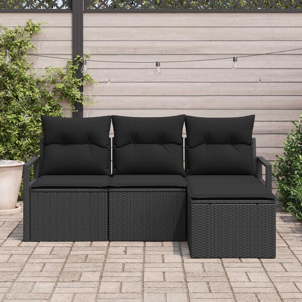 vidaXL Set di divani 4 pcs Nero polyrattan