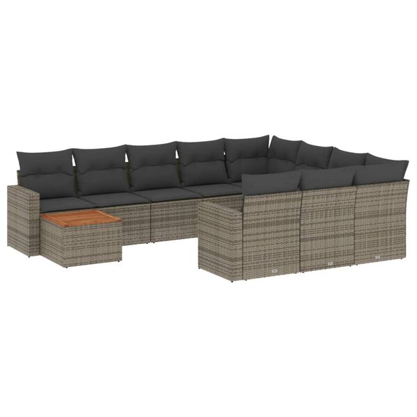 vidaXL Set Divani da Giardino 11 pz con Cuscini in Polyrattan Grigio