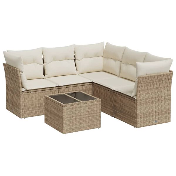 vidaXL Set Divano da Giardino 6 pz con Cuscini Beige in Polyrattan