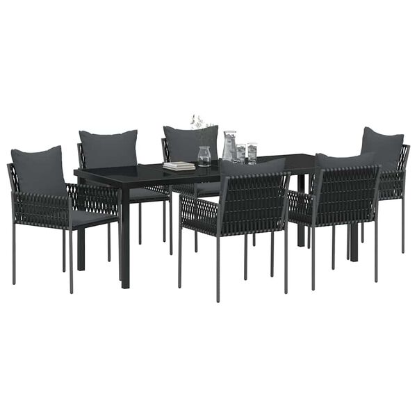 vidaXL Set da Pranzo per Giardino 7 pcs Nero e Grigio Rattan in PE
