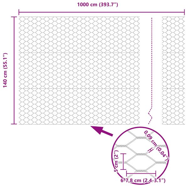 vidaXL Recinzione Esagonale Verde 1.4 x 10 m Acciaio