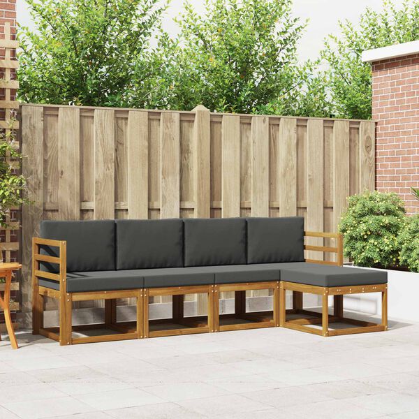 vidaXL Set di divani da esterno con cuscino 5 pcs Naturale e Antracite