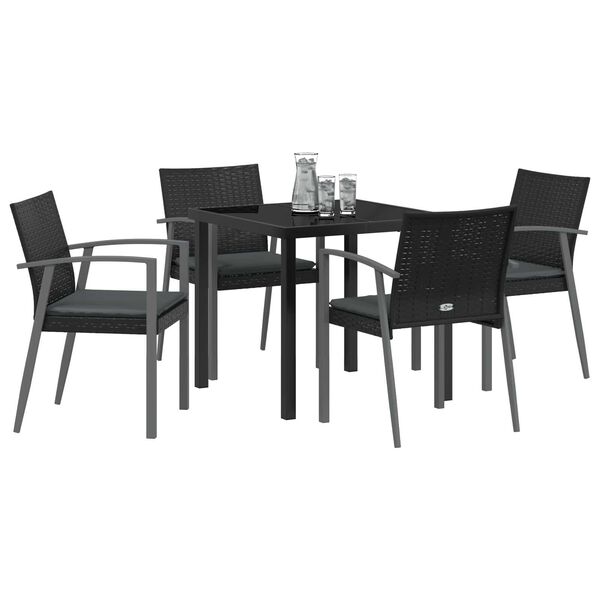 vidaXL Set da Pranzo per Giardino 5 pcs Nero e Grigio Rattan in PE