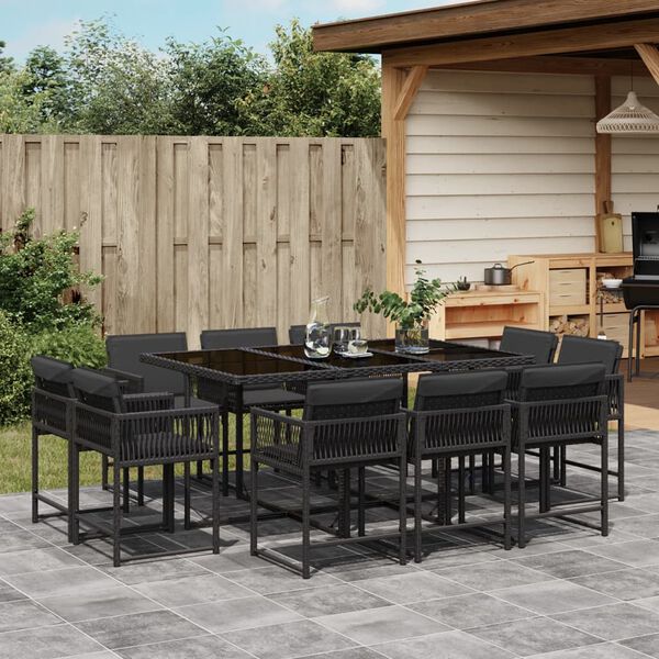 vidaXL Set da Pranzo da Giardino 11 pz con Cuscini in Polyrattan Nero