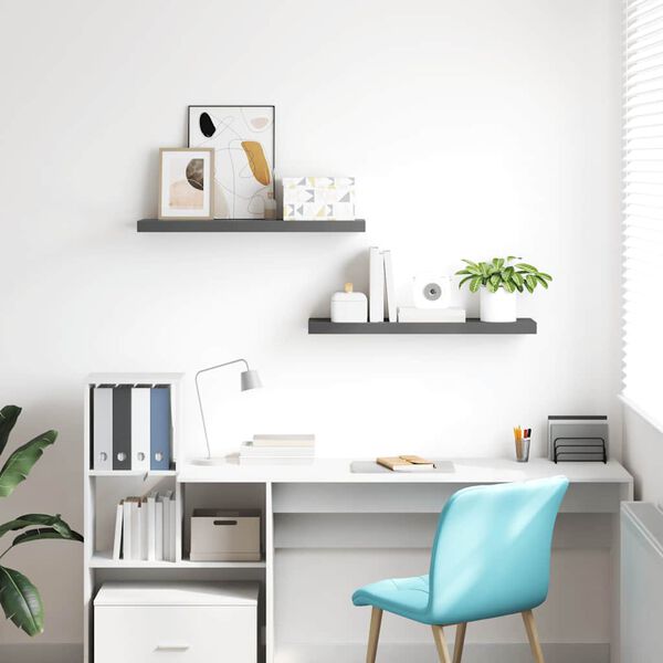 vidaXL Scaffali a Parete 2 pz Grigio Lucido 80x23,5x3,8 cm in MDF