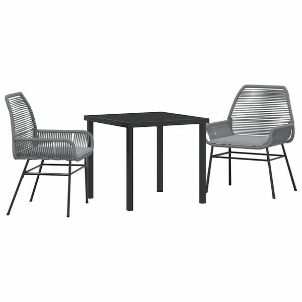 vidaXL Set da Pranzo per Giardino con cuscino 3 pcs Grigio polyrattan