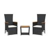 vidaXL Set da Pranzo da Giardino 3 pz con Cuscini Nero in Polyrattan