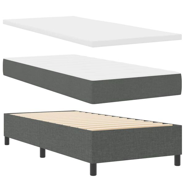 vidaXL Letto a molle con materasso Grigio scuro 90 x 190 cm Tessuto