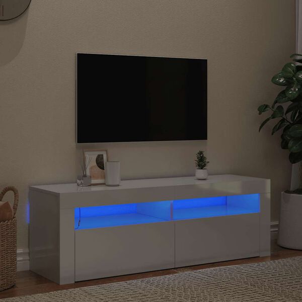 vidaXL Mobile Porta TV con Luci LED Bianco Lucido 120x35x40 cm