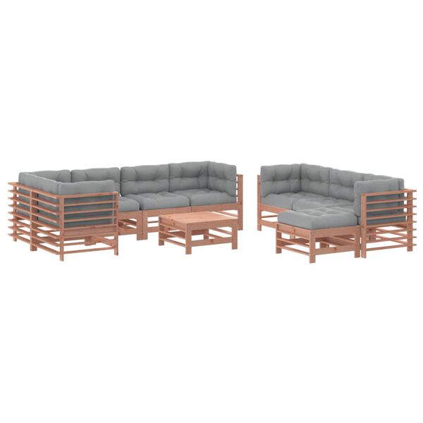 vidaXL Set Divani Giardino 10pz con Cuscini Legno Massello di Douglas