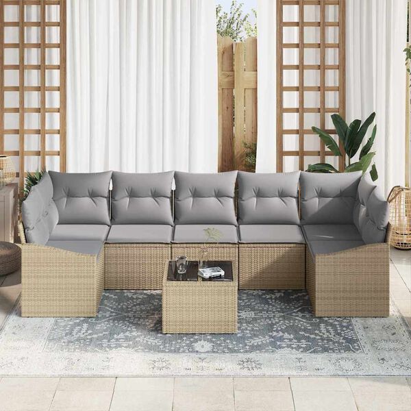 vidaXL Set di divani con cuscino 8 pcs Beige e grigio polyrattan