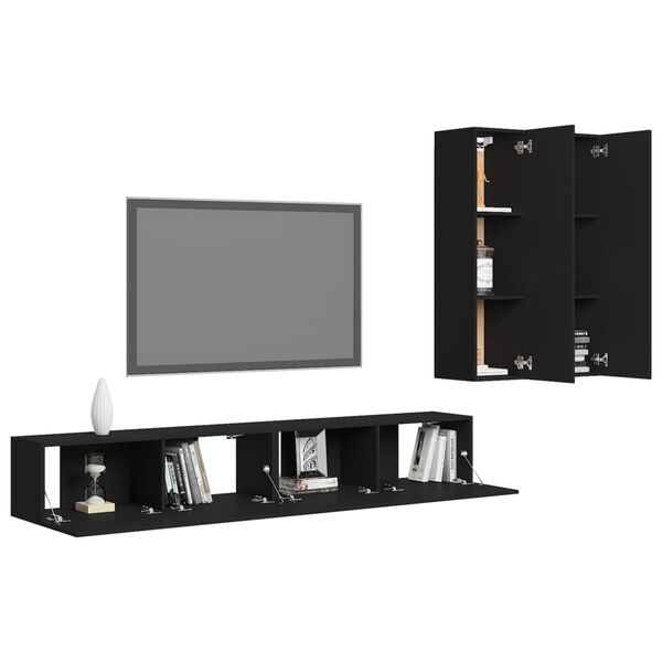 vidaXL Set Mobili Porta TV 4 pz Nero in Legno Multistrato