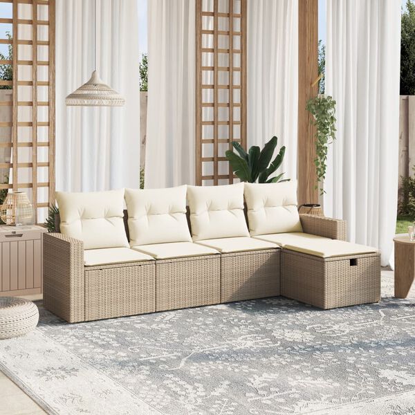 vidaXL Set Divano da Giardino 5 pz con Cuscini Beige in Polyrattan
