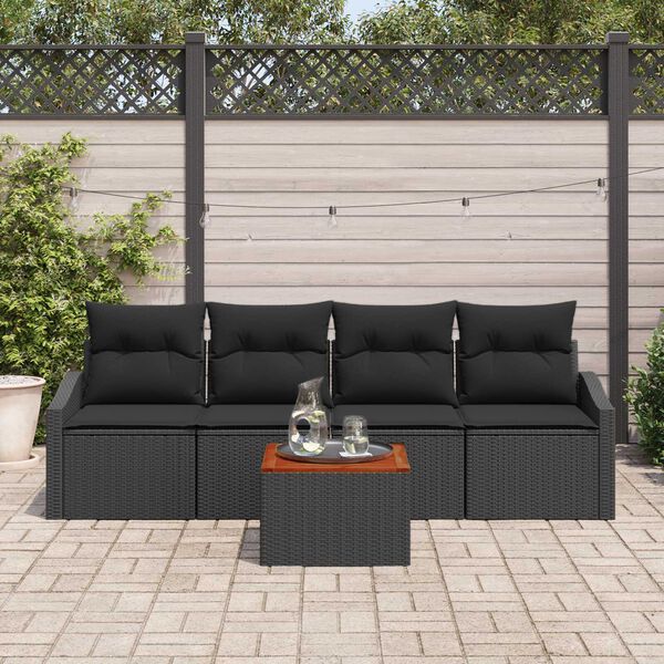 vidaXL Set Divano da Giardino con cuscino 5 pcs Nero polyrattan