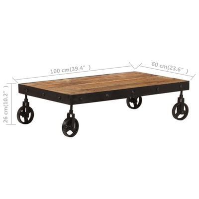 vidaXL Tavolino da Salotto con Ruote in Massello di Mango 100x60x26 cm