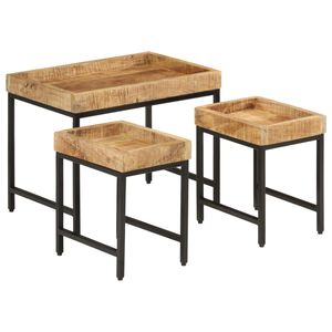 vidaXL Tavolini a Incastro 3 pz Legno Massello di Mango Grezzo e Ferro