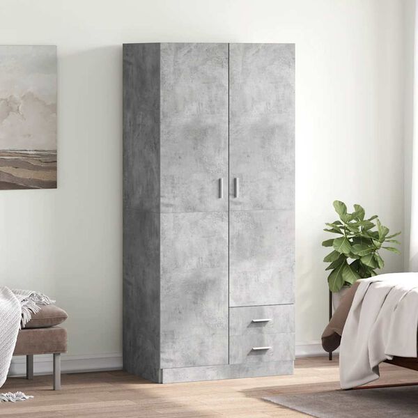 vidaXL Armadio Grigio Cemento 80x52x180 cm in Legno Multistrato