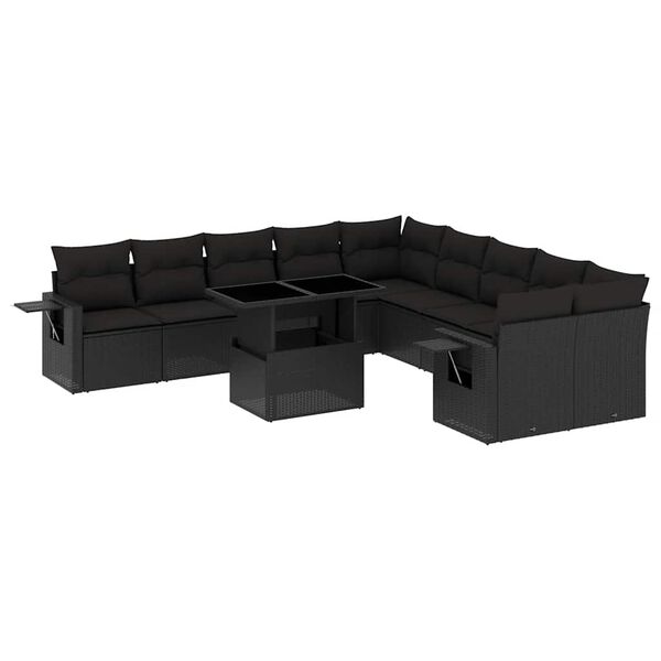 vidaXL Set Divani da Giardino 11 pz con Cuscini in Polyrattan Nero