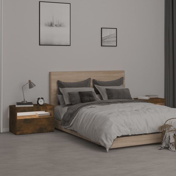 vidaXL Comodini 2 pz con Luci LED Rovere Fumo 60x35x40 cm