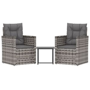 vidaXL Set Divani da Esterno 3 pz con Cuscini in Polyrattan Grigio