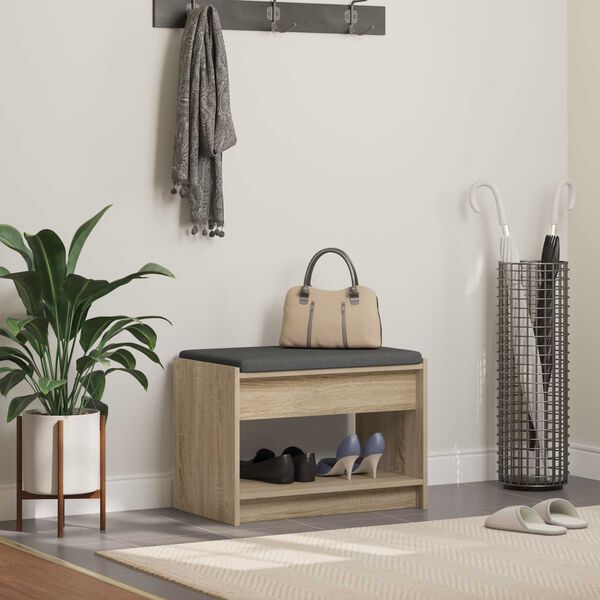 vidaXL Panca per ingresso con cuscino Rovere Sonoma 63 x 38 x 45 cm