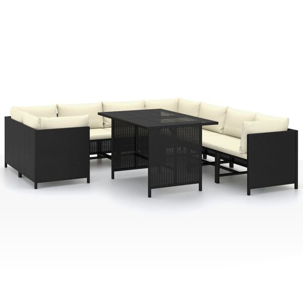 vidaXL Set Divani da Giardino 9 pz con Cuscini in Polyrattan Nero
