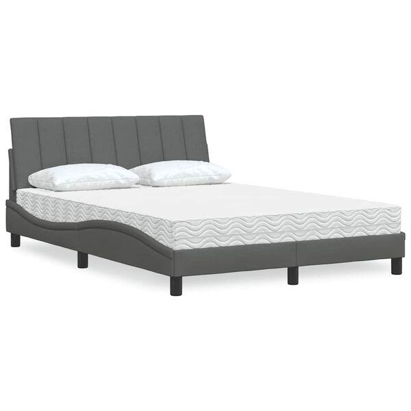 vidaXL Letto con Materasso Hanko Grigio Scuro 140x190 cm Tessuto