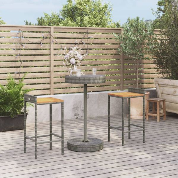 vidaXL Set Bar Giardino 3pz Grigio Polyrattan e Legno Massello Acacia