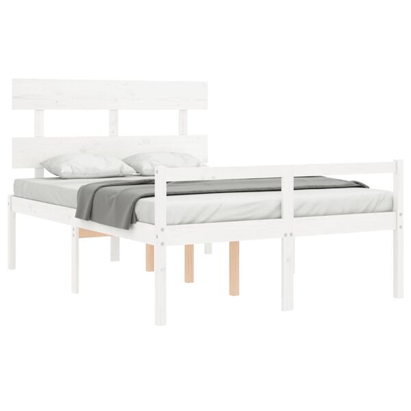 vidaXL Letto per Anziani Bianco Testiera Small Double Legno Massello