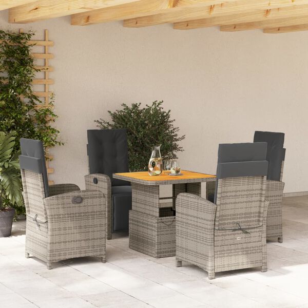 vidaXL Set da Pranzo da Giardino 5 pz con Cuscini in Polyrattan Grigio