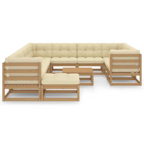 vidaXL Set Salotto Giardino e Cuscini 12 pz Legno Massello Pino Ambra