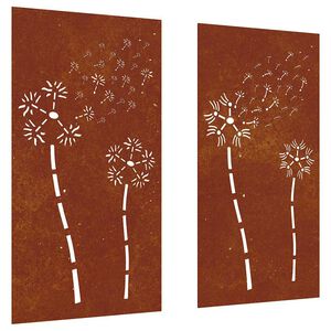 vidaXL Decorazioni Muro da Giardino 2pz 105x55 cm Fiore Acciaio Corten