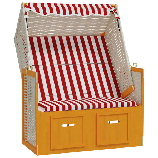 vidaXL Strandkorb con Tettoia Polyrattan e Legno Massello Rosso Bianco