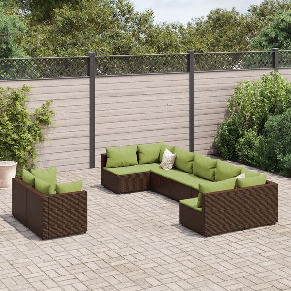 vidaXL Set Divani da Giardino 9pz con Cuscini Marrone in Polyrattan