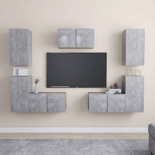 vidaXL Set di Mobili Porta TV 7 pz Grigio Cemento in Legno Multistrato