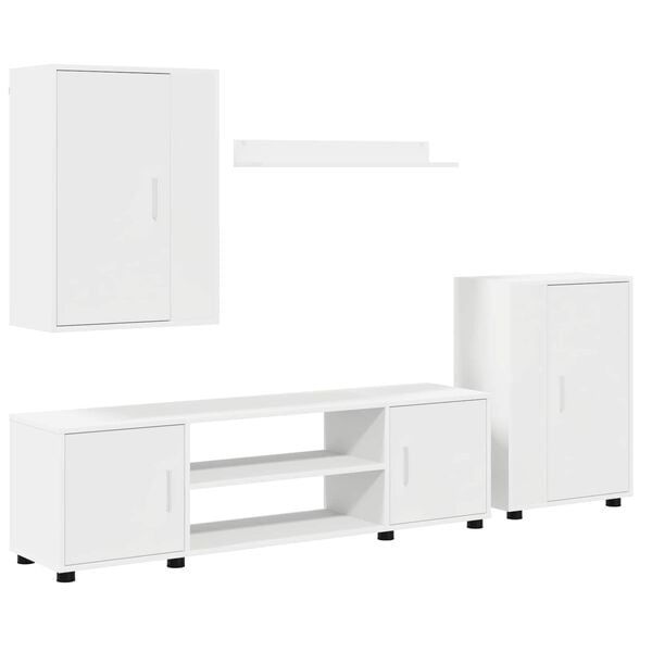 vidaXL Set mobile TV Montaggio a parete 4 pcs Bianco Legno multistrato