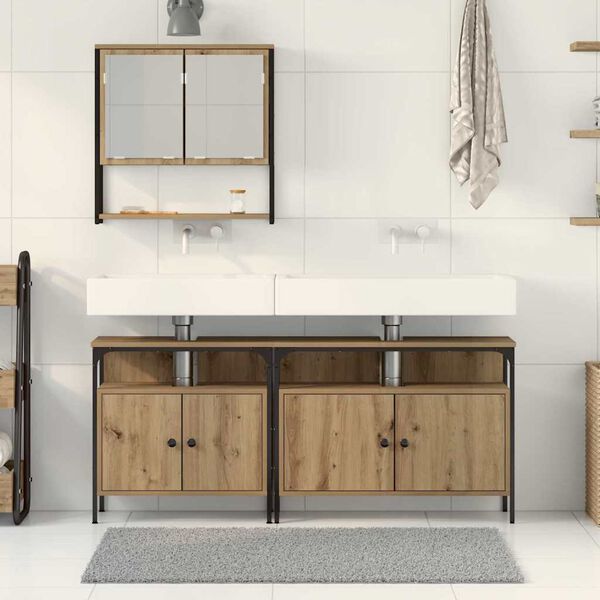 vidaXL Set di mobili per il bagno 3 pcs Marrone Legno multistrato