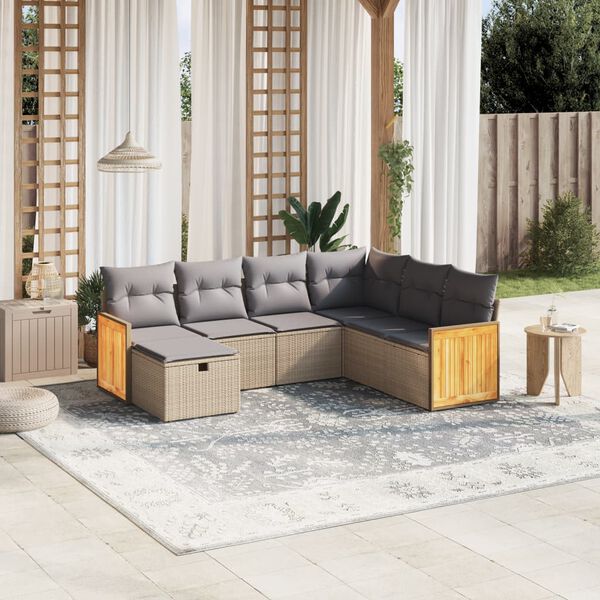 vidaXL Set Divano da Giardino 7 pz con Cuscini Beige Misto Polyrattan