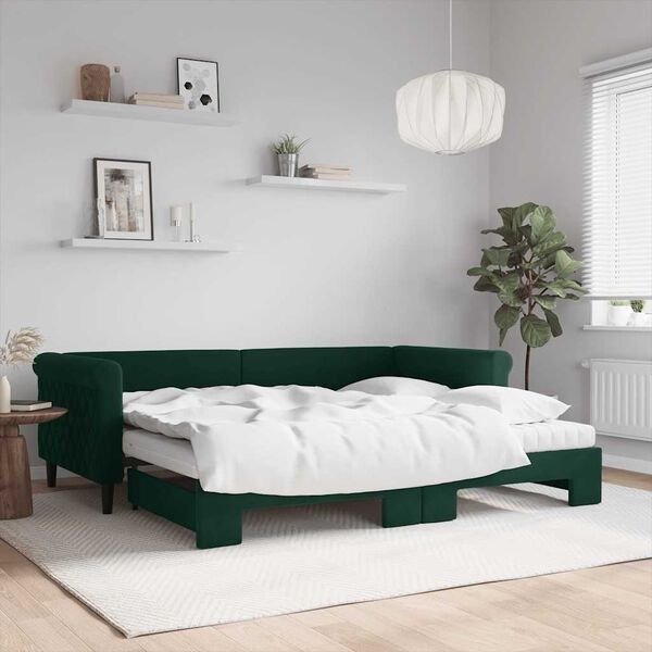 vidaXL Divano Letto Estraibile Materassi Verde Scuro 90x200 Velluto