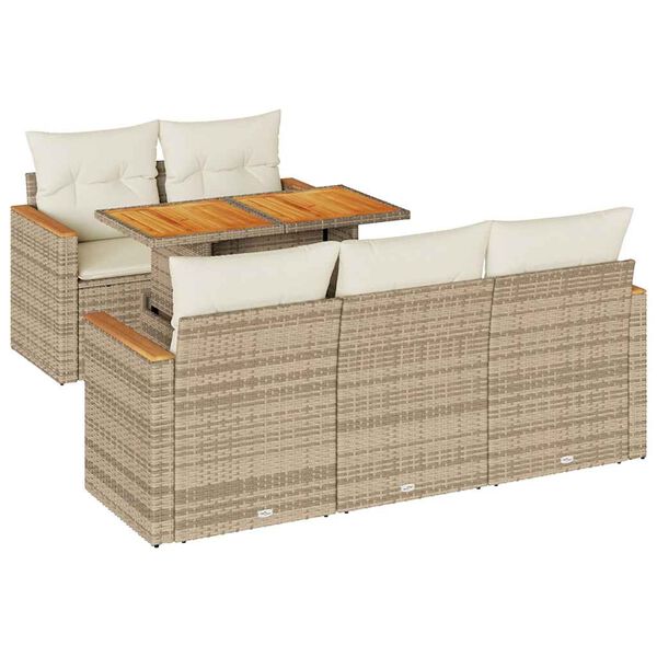 vidaXL Set Divano da Giardino 6 pz con Cuscini Beige Polyrattan Acacia