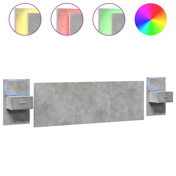 vidaXL Testiera Letto con Comodini Grigio Cemento 240cm in Multistrato