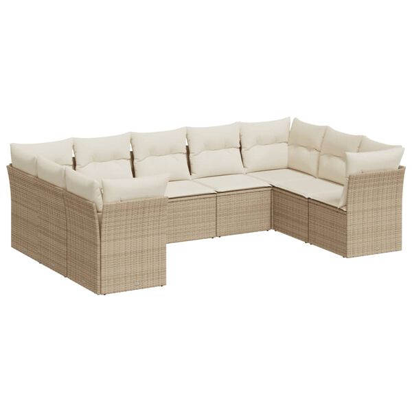vidaXL Set Divano da Giardino 9 pz con Cuscini Beige in Polyrattan